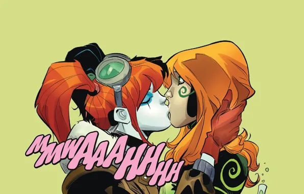 Girls, Kiss, Glasses, Comic, Red, Girls, Harley Quinn, DC Comics