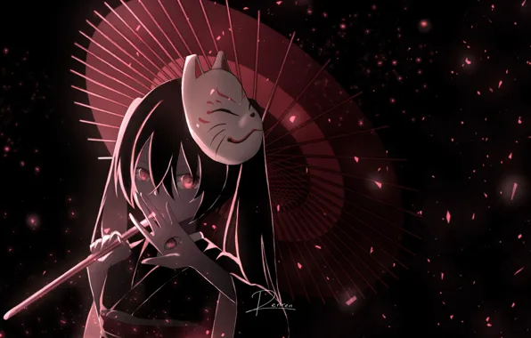 Picture eyes, girl, night, umbrella