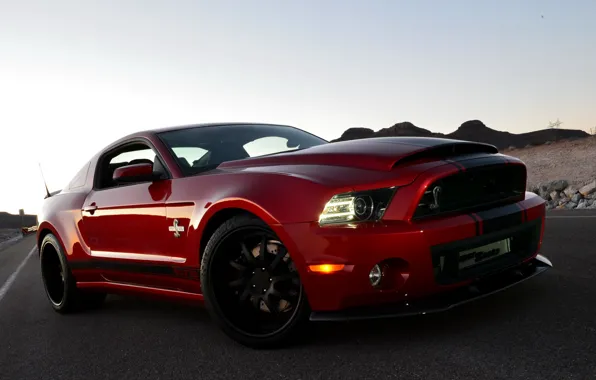 Ford, Shelby, GT500, Red, Road, Black, Wheel, Machine