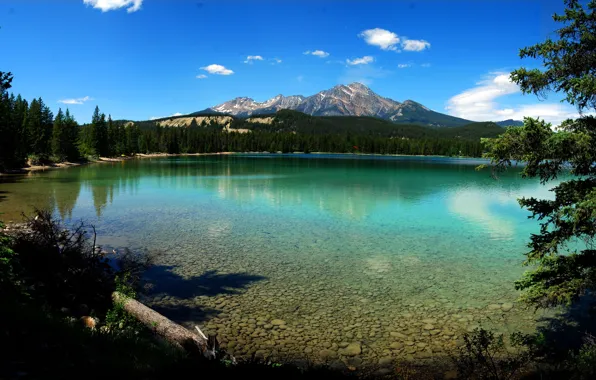 The sky, water, trees, mountains, lake, National Park Canada