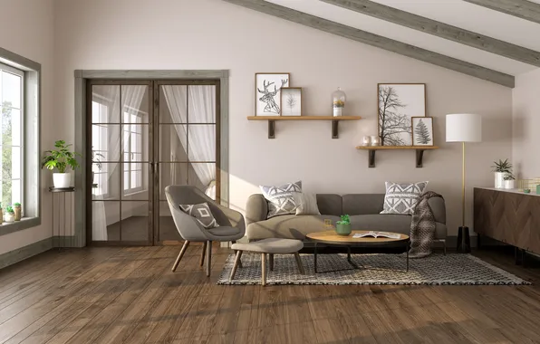 Style, room, Villa, interior, pictures, the scenery, living room, shelves