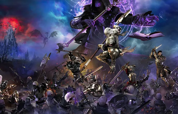 Fantasy, battle, knight, spear, skeletons, necromancy, Bless Unleashed