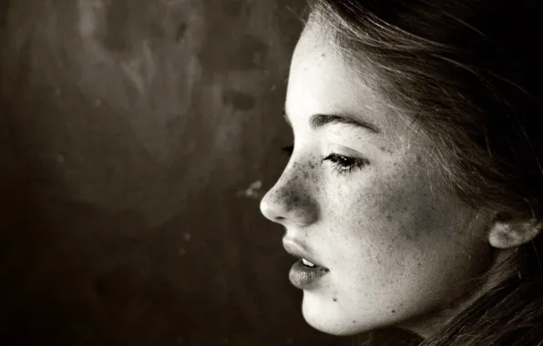 Girl, face, black and white