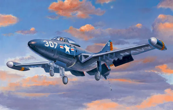 Picture war, art, airplane, painting, aviation, jet, Grumman F9F Panther
