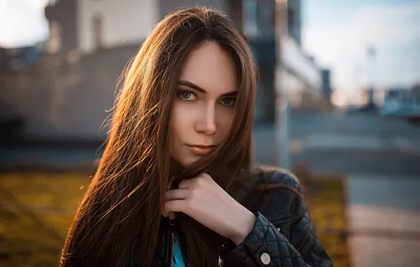 Picture look, the sun, pose, street, model, portrait, makeup, jacket