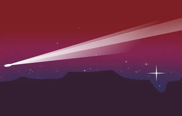 The sky, stars, mountains, comet, silhouettes