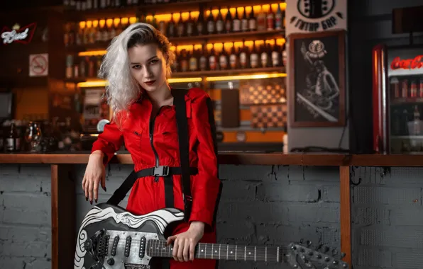 Picture girl, guitar, at the bar, Oleg Gritsun, Luna Murmus