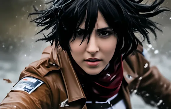 Squirt, runs, disheveled hair, attack of the titans, Mikasa, upm, mikasa akerman, running on water