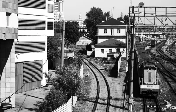 Road, the way, transport, rails, train, black and white