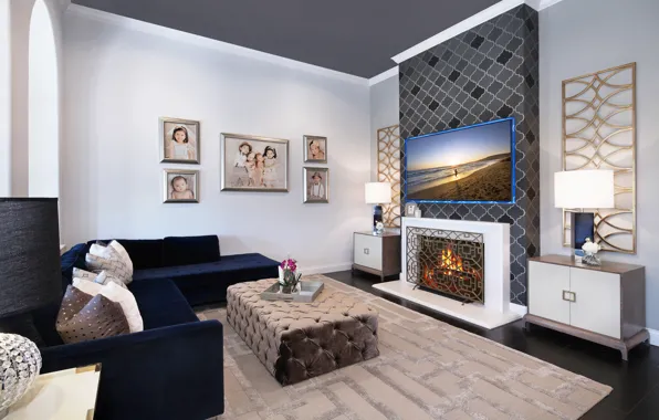 Style, photo, sofa, Villa, interior, TV, lamp, fireplace