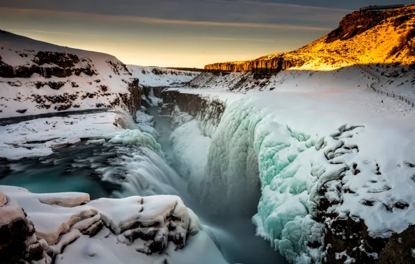 Cold, winter, the sky, water, snow, landscape, mountains, nature
