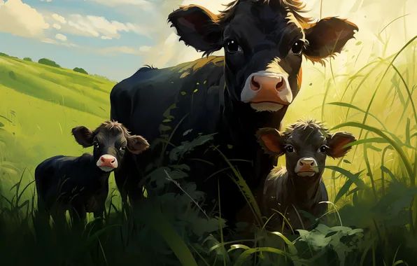 Grass, Look, Three, Digital art, Cow, AI art, The Art of Artificial Intelligence, Neural network