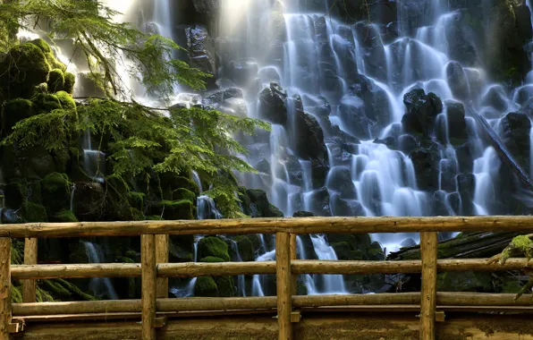 Picture bridge, nature, Park, stones, waterfall