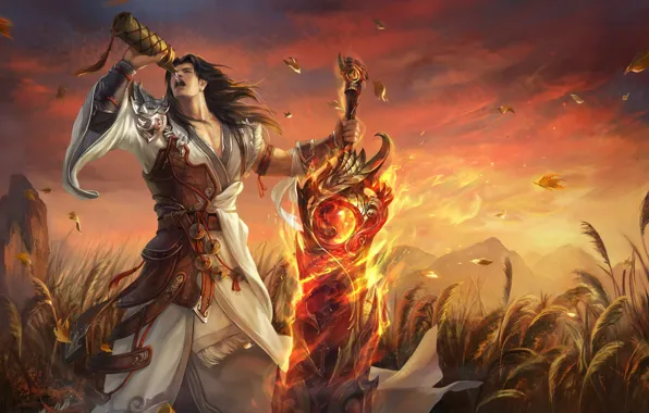 Wallpaper drink, guy, warrior, water, sword