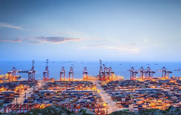 The ocean, Sea, The evening, Port, Horizon, View, Court, The ship