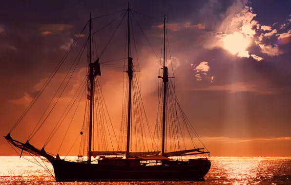 The sky, sailboat, the evening, dawn