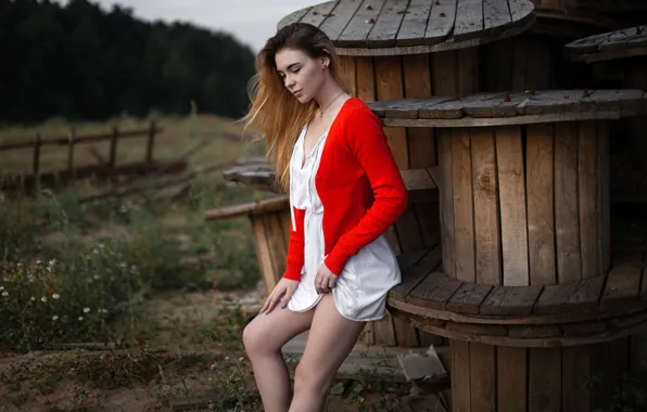Grass, girl, trees, nature, pose, model, the fence, portrait