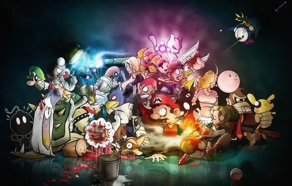 Picture flowers, dragon, Mario, monsters, heroes, Super, the pun