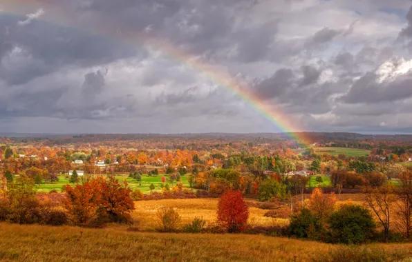 HORIZON, PLAIN, TREES, HOME, DAL, RAINBOW