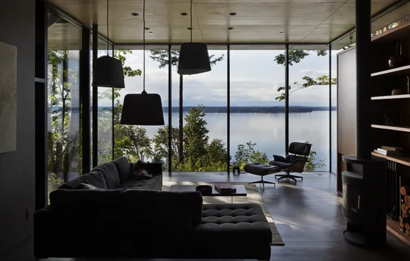 Interior, fireplace, Washington, living room, Living room with a view, located near Olympia