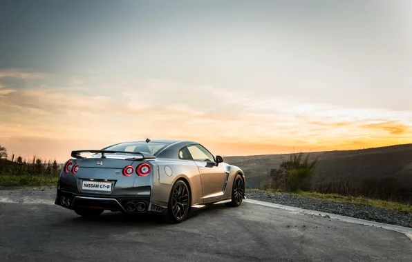 Picture car, wallpaper, silver, Nissan, GT-R, car, rear view, Nissan