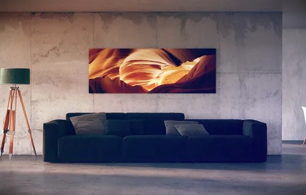 Lamp, picture, pillow, sofa