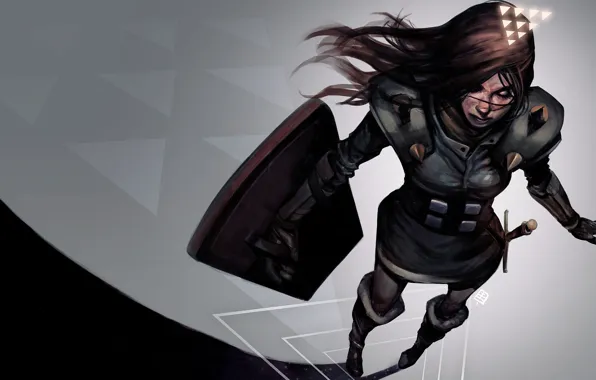 Picture girl, armor, shield, Superbrothers: Sword &amp; Sworcery EP