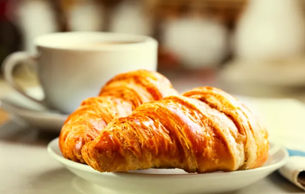 Coffee, sweets, cakes, croissant