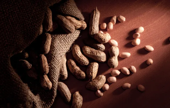 Picture light, shadow, nuts, a lot, burlap
