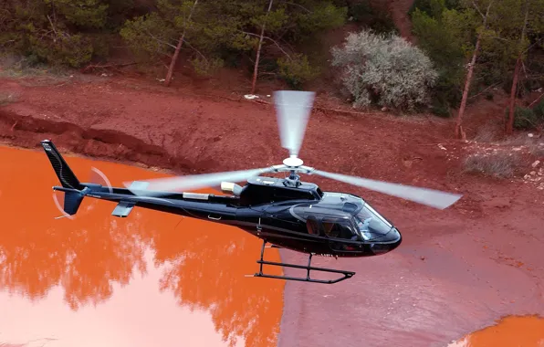 Picture lake, orange, flight, Eurocopter, helicopter