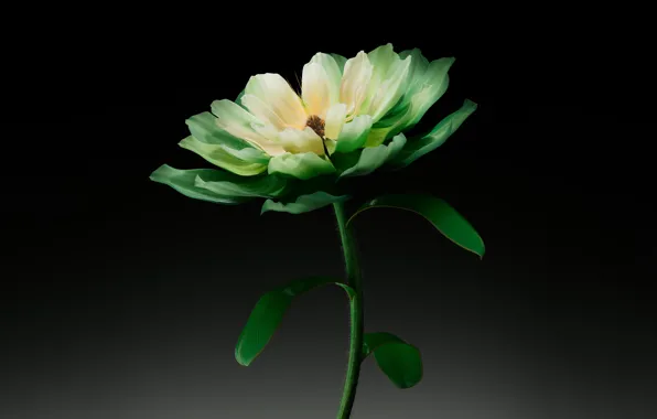 Flowers, AI art, Dark background, Green flower, Digital flower