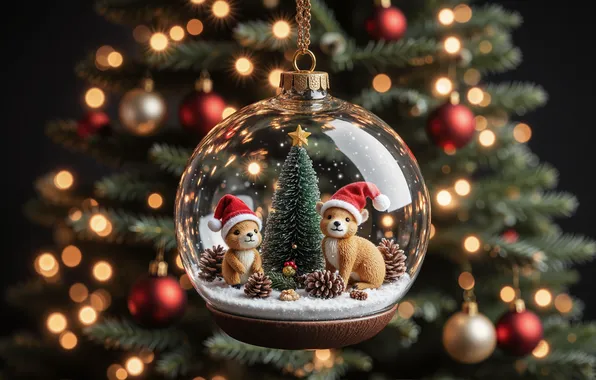Balls, transparent, toy, animals, Christmas, New year, herringbone, bumps