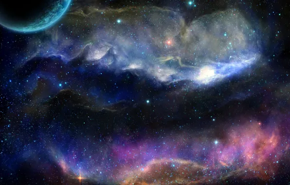 Space, nebula, planet