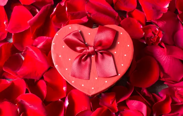 Picture gift, heart, roses, petals, tape, red, Valentine's Day