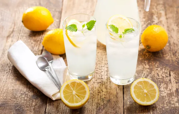 Summer, ice, glasses, drink, pitcher, mint, fresh, lemonade