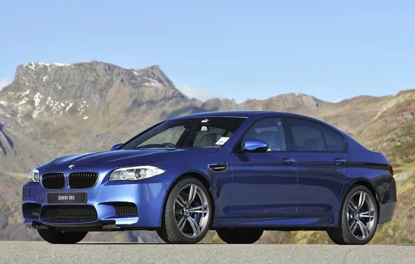 The sky, mountains, blue, BMW, BMW, sedan, the front