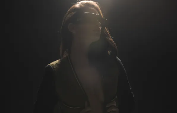 Girl, face, background, hair, glasses, twilight