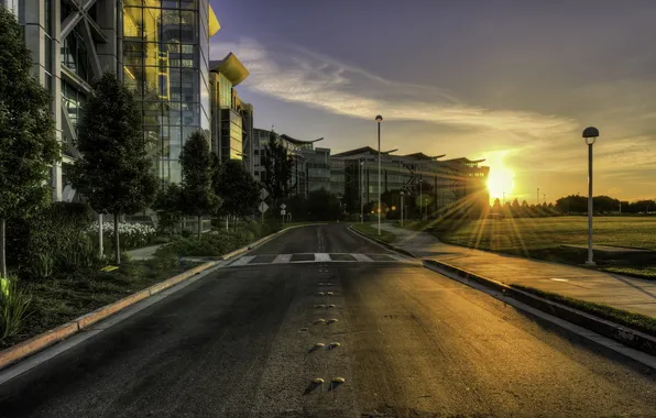 Sunset, the city, street