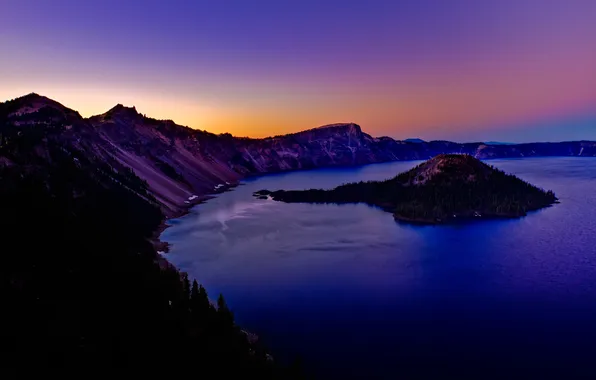 Picture sunset, mountains, lake, krator