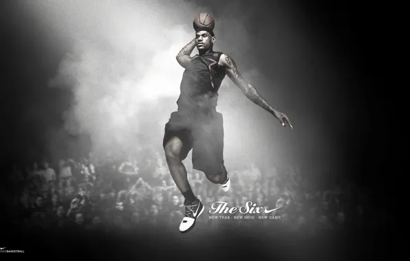 Picture jump, the ball, nike, basketball player, james, lebron
