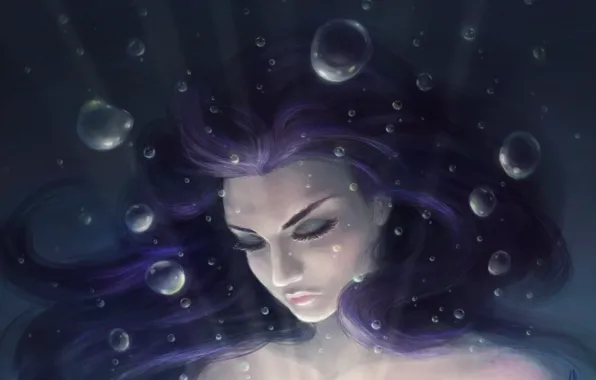 Girl, bubbles, art, under water