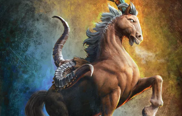 Picture background, fiction, horse, monster, art, horns, hooves