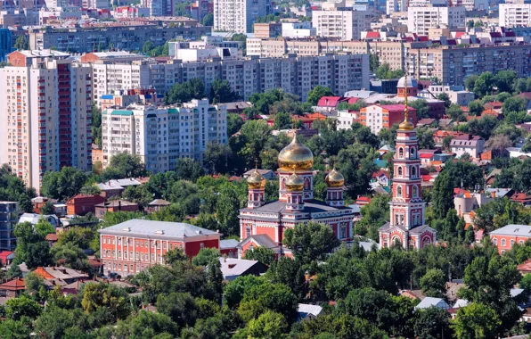 Roof, the sun, trees, home, Church, Russia, the view from the top, Saratov