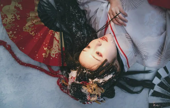 Girl, snow, fan, image, cosplay, Xuan Lu, Xuan Lu