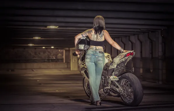 Picture girl, pose, motorcycle