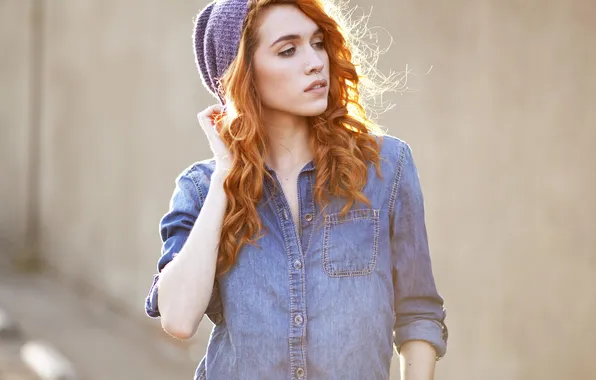 Girl, hat, piercing, red