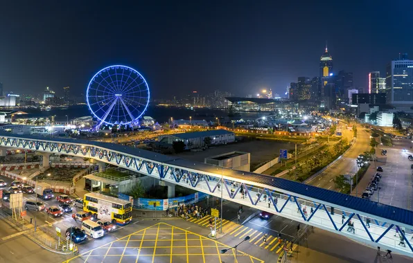 Night, lights, Hong Kong, center