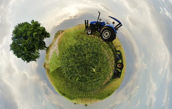 Picture the sky, earth, tractor