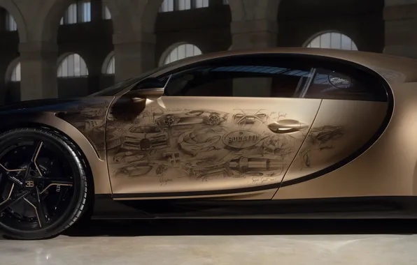 Bugatti, close up, Chiron, sketches, Bugatti Chiron Super Sport Golden Era