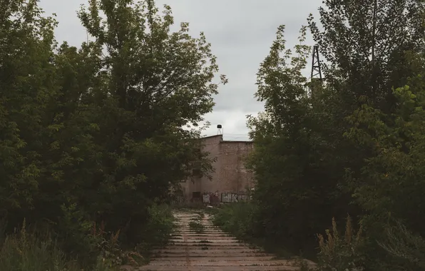 Summer, the sky, trees, clouds, house, the building, Russia, path